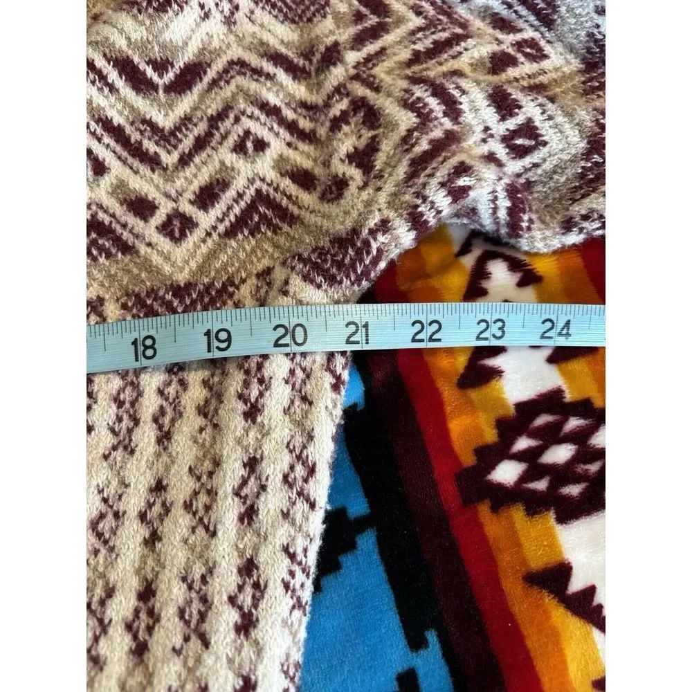 Gilded Intent Open Cardigan Aztec Burgundy/Cream Long Sleeve Size L Knit Pockets